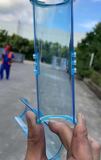 Polycarbonate (PC material) known for its exceptional combination of toughness, transparency, and heat resistance