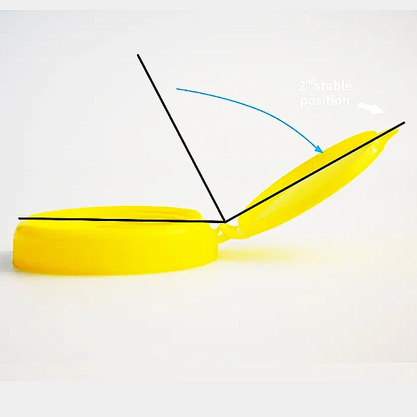 Bi stable butterfly hinge lid manufactured through plastic injection moulding