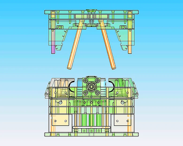 Injection mould design for a PVC gully trap showing core, cavity, and gating system