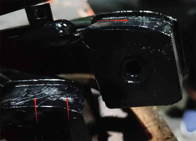 Common plastic defects in injection molded parts such as sink marks, flow lines, and warping.