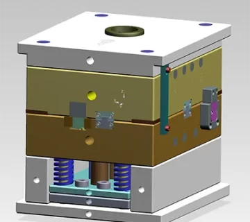 Detailed diagram showing key mould components used in plastic injection moulding, including core, cavity, runner, and gate system