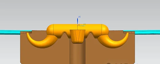 symmetrical-submarine-gate-cavity-side Symmetrical submarine gate on the cavity side of an injection mold