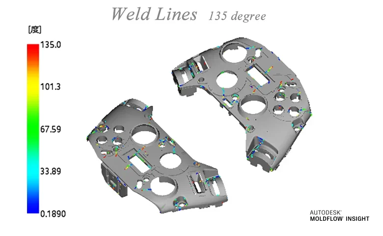 Weld lines visible on remote control housing highlighted in Design for Manufacture (DFM) analysis