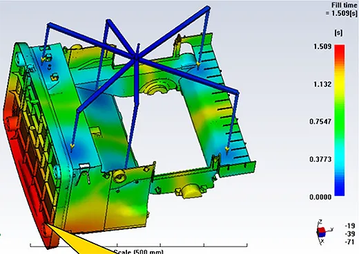 Examples of plastic injection moulding defects resulting from poor gating design.