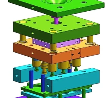 Comparison of injection mold and die casting mold showing core, cavity, and assembly differences
