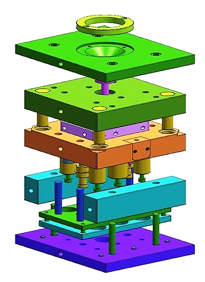 Comparison of injection mold and die casting mold showing core, cavity, and assembly differences